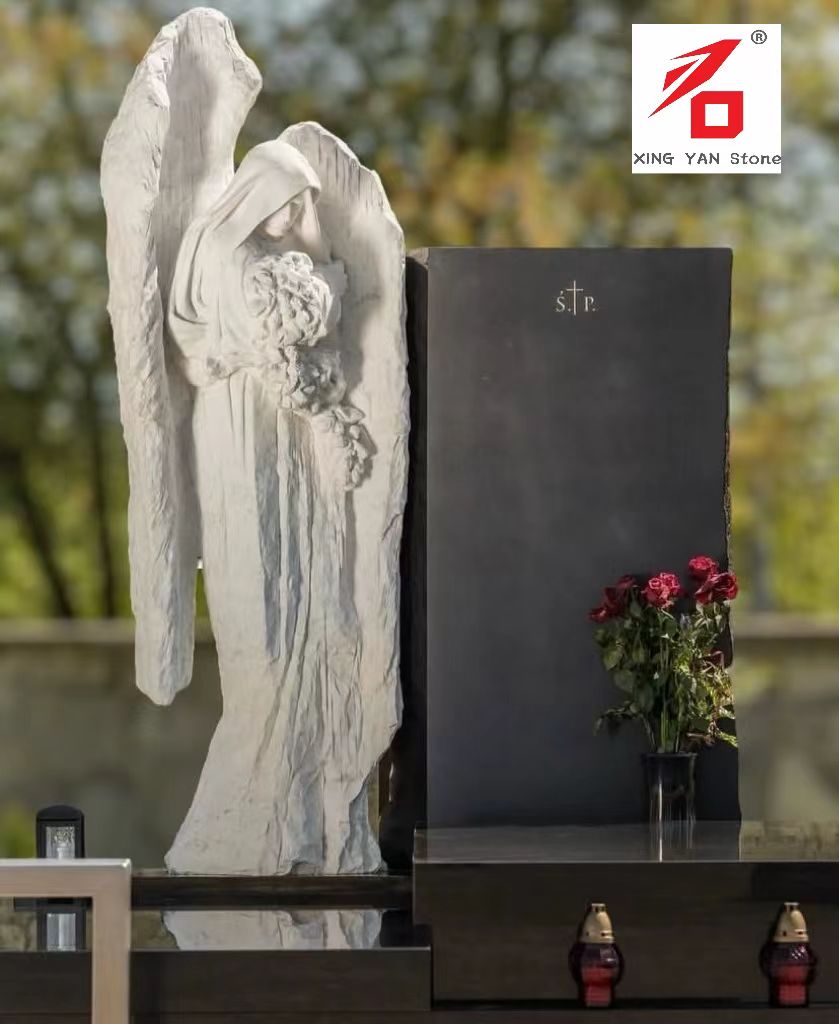 China Xingyan Manufacturing - Angel abraçando a lápide de escultura em pedra