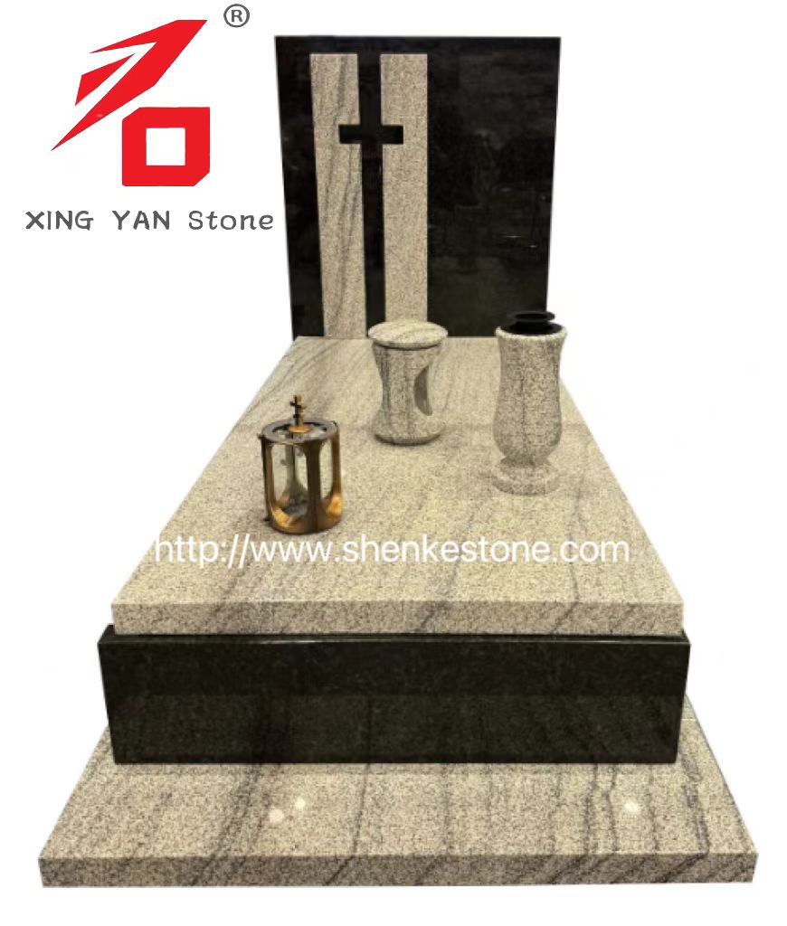 MONUMENTO FUNERAL DE GRANITO MODERNO (com vaso fúnebre e lanterna)