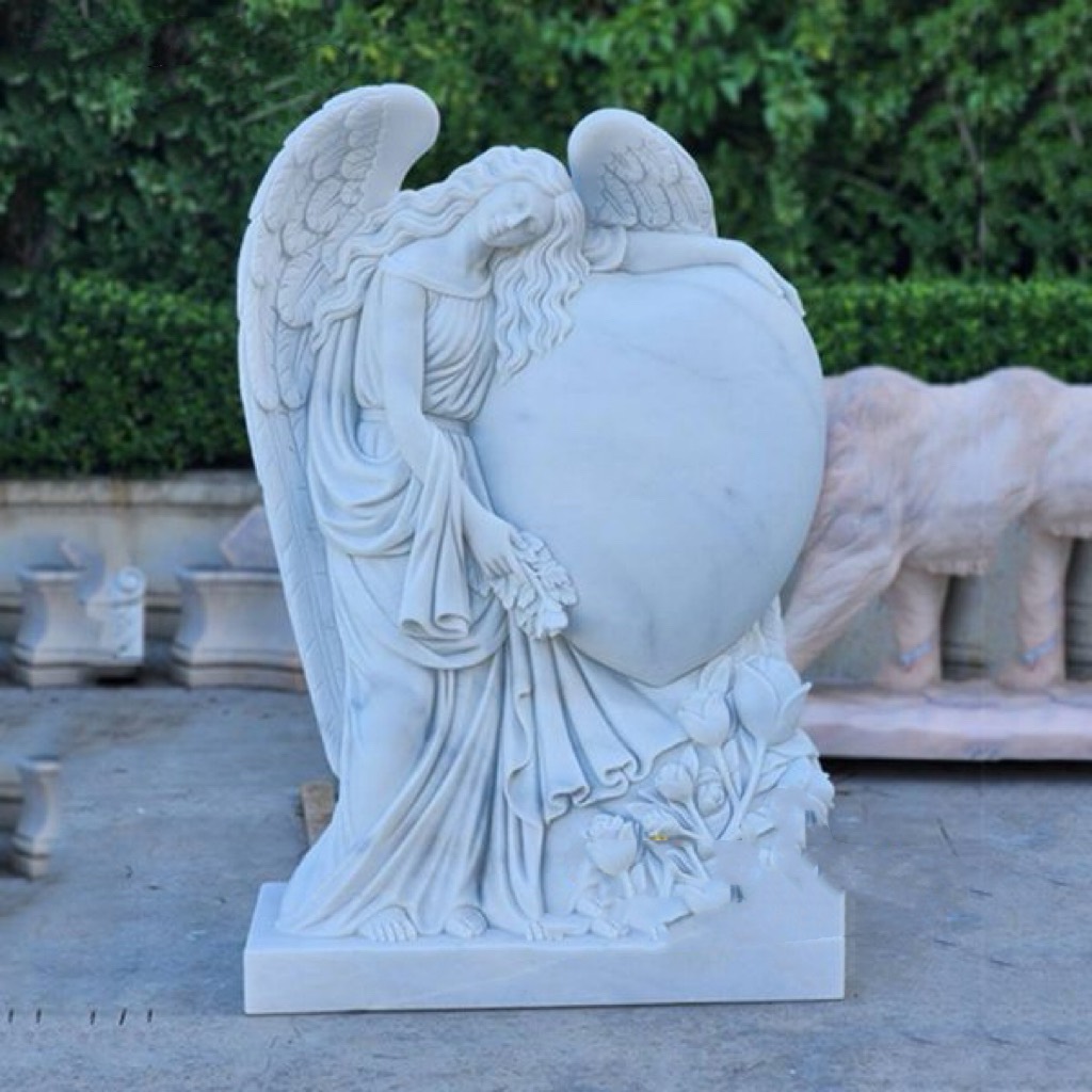 Xingyan Marble Angel abraçando uma escultura de pedra memorial do coração